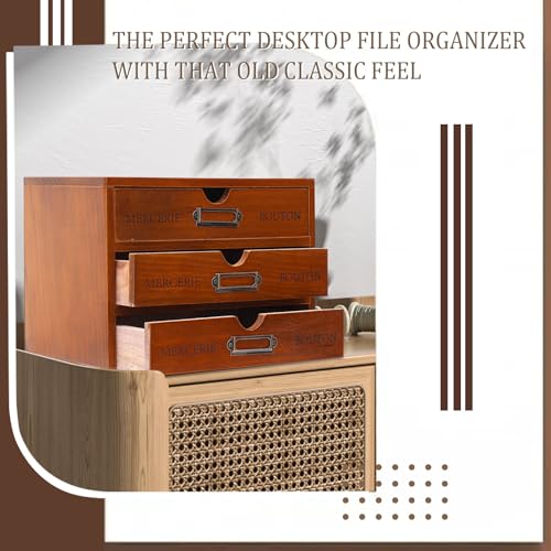 Wesiti 3 Drawer Vintage Wooden Desk Organizer, Apothecary Cabinet Storage Drawers, Rustic Shelf Drawer, Home Office Organizers and Accessories, Embroidery Floss, Craft, Art, Jewelry Storage, Stackable - color: Brown, size: 3 Drawers