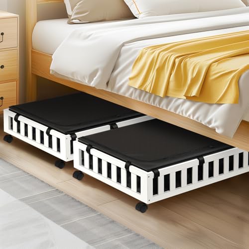 Gashell 2 Pack Bamboo Under Bed Storage with Wheels, 39”x20”x7.8” Lager Under Bed Storage Containers (White) - color: White