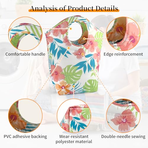 Large Capacity 47L Laundry Hamper, Foldable Waterproof Storage Basket with Soft Handle, Portable Collapsible Laundry Bag for Home Dorm Camping and Car Use - color: Rainforest flowers colorful, size: 17"L x 9.5"W x 18"H