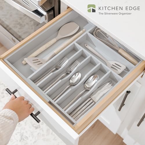 KitchenEdge Premium Silverware, Flatware and Utensil Organizer for Kitchen Drawers, Food-Safe Contract Grade, Expandable from 10.5 to 19 In, Gray Bamboo - color: Gray Bamboo, size: From 10.5" to 19" wide