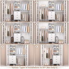 Besiost Closet System with Drawer - 8FT Wood Closet Organizer System with 3 Hanging Rods and Shelving Tower, 96" Walk In Closet Organizer Wardrobe, Heavy Duty Garment Rack Clothes Rack, White - color: White