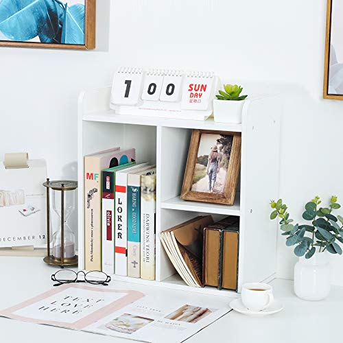 PAG Desktop Shelf Freestanding Wood Small Bookshelf Desk Supplies Organizers and Accessories Storage Display Rack Office Decor for Women, White - color: White, size: Style 2