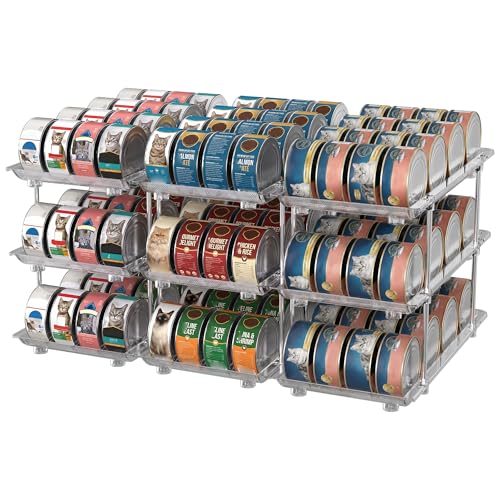 Attelite Cat Food Can Organizer, 3 Tier Can Organizer for Pantry, Rolling Stackable Cat Food Storage Rack Holds 144 (3oz) Cans, Canned Food Organizer for Pantry Kitchen Cabinet - color: 3tier×3 set