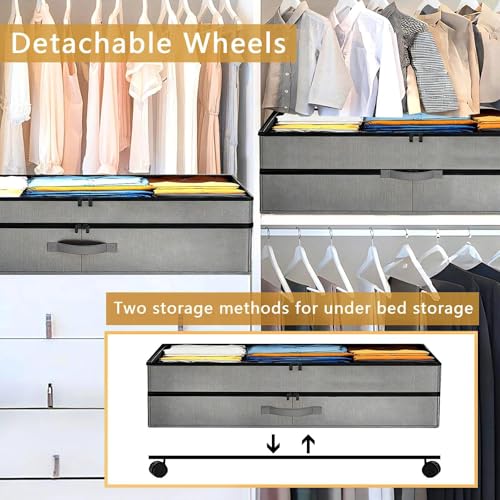 Under Bed Storage with Wheels, 2 Pack 75L Underbed Large Storage Bins with Lid, Adjustable Rolling Storage Containers for Clothes, Shoes, Blankets