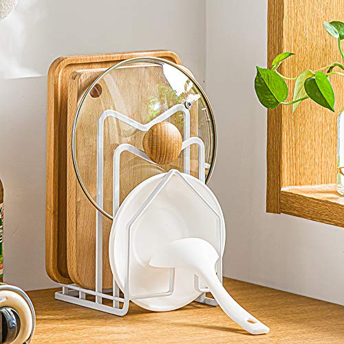 Poeland Kitchen Pantry Organizer Rack for Dinnerware, Bakeware, Cookware, Cutting Boards, Pan Lids - color: White