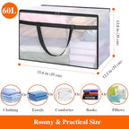 Vieshful 5 Pack 60L Clear Storage Bags with Zipper and Handles, Tear-Resistant Foldable Plastic Storage and Organizers for Clothes, Bedding, Duvets, Toys, for Closet & Moving