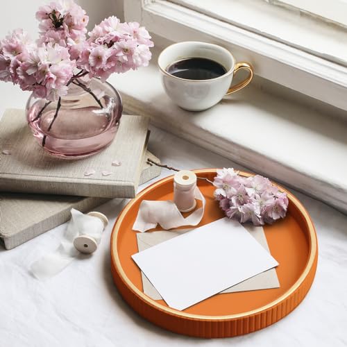 SANZIE Leather Tray Desktop Storage Organizer Premium Serving Tray Decorative Trays Valet Trays for Sundries Cosmetics Phone Wallet Cutlery (Orange Holder with Disc) - color: Orange Holder With Disc