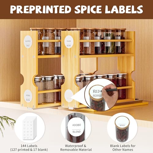 Jolitac Bamboo Pull Out Spice Rack for Cabinet, Slide Out Drawers, Space-Saving Seasoning Kitchen Pantry Sliding Vertical Organization, Easy to Install, 12.3" Wide, 4 Drawers(1.85" Wide), 2-Tier - size: 12.3" Wide, 4 Drawers(1.85" Wide), 2-Tier