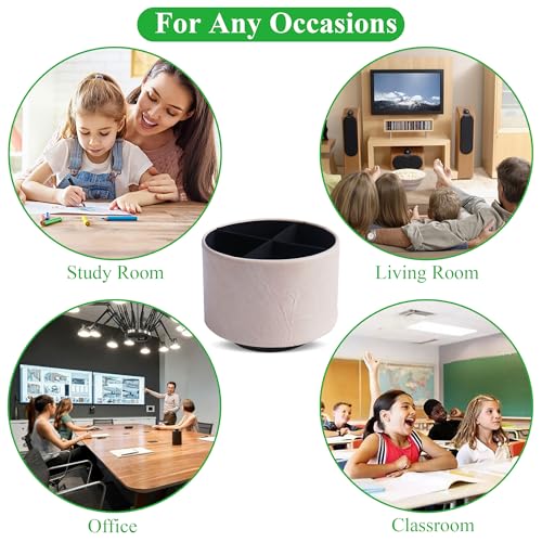 Hennaja Round Leather Art Supply Organizer,Remote Control Holder,360 Degree Spinning,Multi-Functional Pencil Holder,4 Compartments Desktop Stationary Organizer(1-Crazy White) - color: 1-Crazy White