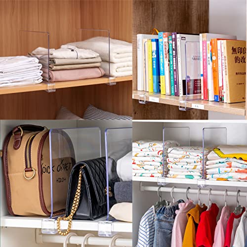 Yieach 4 Pack Clear Acrylic Shelf Divider for Closet Organization - 9.2″ Tall Closet Dividers for Wood Shelves,Cupboard,Vertical Shelf Separators in Closet for T-Shirt,Purse,Handbag,Sweater Organizer - size: Pack of 4