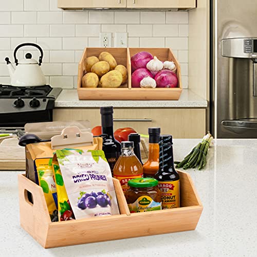 2 Set Bamboo Storage Bin, Pantry Organization and Storage Baskets, Kitchen Organization, Potato and Onion Storage Bin - Ideal for Pantry, Countertop, and Vegetable Storage