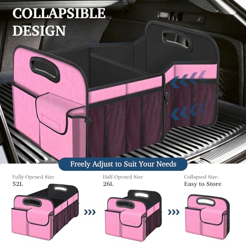 Femuar Car Trunk Organizer, Car Storage Organizer with Large Capacity Waterproof Collapsible Trunk Organizer for Car Suv/Jeep/Sedan (Pink, Standard) - color: Pink, size: Standard