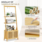 Bookcase with Drawers, 4-Tier Bamboo Bookshelf Ladder Shelf with 6 Hooks, Tall Narrow Book Shelf, 24.8"L x 10.6"W x 59.5"H, Standing Storage Organizer for Living Room, Home Office, Bedroom, Bathroom - color: 4-tier Natural