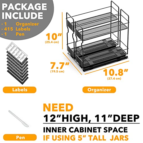 SpaceAid Pull Out Spice Rack Organizer for Cabinet, Heavy Duty Slide Out Seasoning Kitchen Organizer, Cabinet Organizer, with Labels, 7.7" W x10.75 D x10 H, 2 Drawers 2-Tier - style: Two 3"W Drawers, 2-Tier