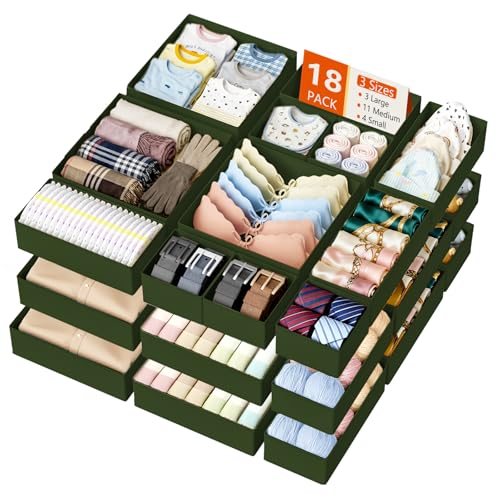 DIMJ Drawer Organizer Clothes - 18 Pack Closet Drawer Organizer Bins for Baby Clothes Storage, Fabric Dresser Organizer for Nursery Bedroom, Foldable Small Drawer Dividers for Underwear Socks - color: Green, size: 18 Pack