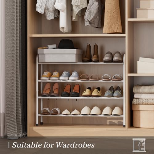 Expandable Shoe Rack, 4-Tier Metal Small Shoe Rack, Adjustable Shoes Organizer, Storage Shelf for Closet, Entryway, White - color: White, size: 4-Tier