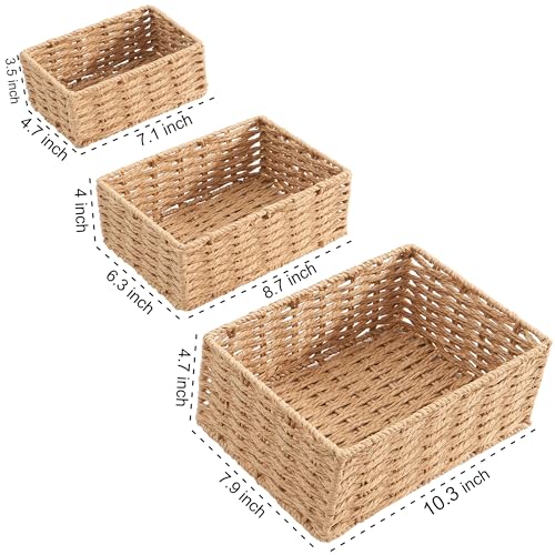 Small Wicker Basket for Organizing, Woven Storage Basket Set of 3 - Handwoven Natural Paper Rope Baskets to Declutter Any Room, Perfect for Organizing and Home Decor - color: Neutral