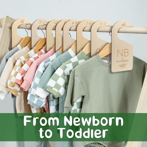 Baby Closet Dividers for Clothes Organizer - Wooden Baby Clothes Size Dividers from Newborn to Toddler, Double-Sided Gender Neutral Baby Clothes Dividers