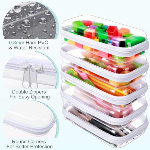 Sanwuta 6 Pcs Clear Hard Zipper Case Plastic Zipper Pouches Transparent Makeup Bag Pencil Case Pouches Toiletry Diaper Bag for Travel Toy Storage Organizer Bins(White,7.48 x 3.94 x 2 Inch) - color: White, size: 7.48 x 3.94 x 2 Inch