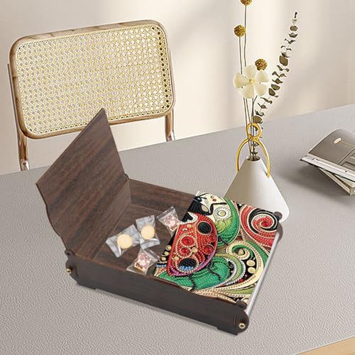 antor DIY Diamond Painting Wooden Storage Box, Ladybug Creative Special Shaped Rhinestone Art Flip Cover Decorative Money Box, Handmade Art Desktop Decorations Gift for Adults - color: Ladybug