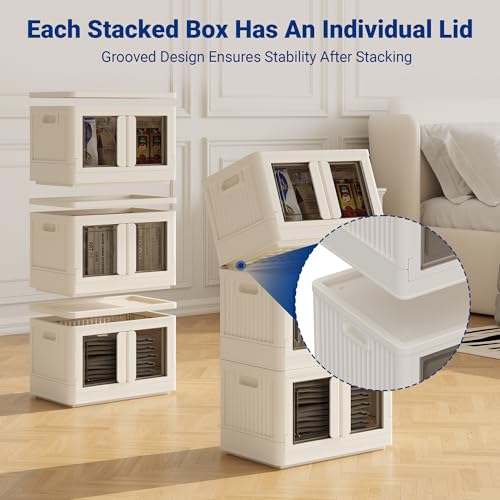 FLEXIMOUNTS 75 QT Stackable Storage Bins With Lids, Collapsible Plastic Storage Bins, Closet Organizers and Storage Containers with Doors and Built-in Wheels For Home, 2 Pack Cubes, Milky White - color: Milky White, size: 37 Qt-2 Pack