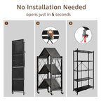 Heavy Duty 5-Tier Foldable Storage Shelf with Locking Wheels, No Assembly Metal Shelving Unit, Space-Saving Organizer for Garage, Kitchen, Basement, Pantry, 28" x 14" x 62", Black (1)