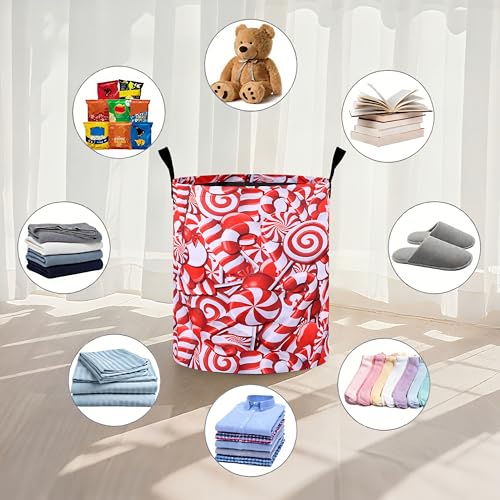 Christmas Candies Laundry Basket Foldable Oxford Cloth Tote Bag Laundry Hamper Clothes Storage Bucket Organizer For Bathroom/Laundry Storage/Bedroom 19.6x15.7 Inch - color: Christmas Candies