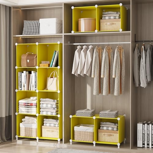 AWTATOS Cube Storage Organizer, Storage Cubes Shelves, 12 Cube Closet Organizers and Storage, DIY Stackable Bookshelf Plastic Clothes Organizer Shelving for Bedroom, Home,Yellow - color: Yellow