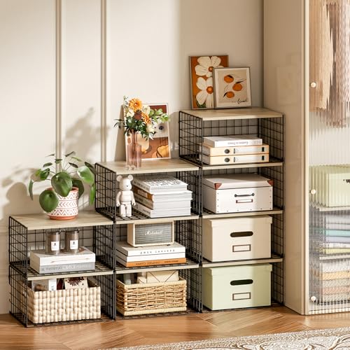 Extra-Long, Low-Profile Closet Organizers and Storage with Wood Top, 3 Pack Stackable Closet Shelf Organizer, Space-Saving Clothes Storage Bin for Wardrobe & Bedroom & Small Spaces, Sturdy Metal Black - color: BLACK, size: 15.74"L x 12"W x 8.66"H