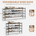 STORAGE MANIAC Long Expandable Shoe Rack, 24 Pairs Metal Wide Stackable Shoe Rack, Adjustable Shoes Shelf, Freestanding Shoes Organizer for Closet, Entryway, Hallway, Garage, Front Door, 4 Tiers - size: 4-tier