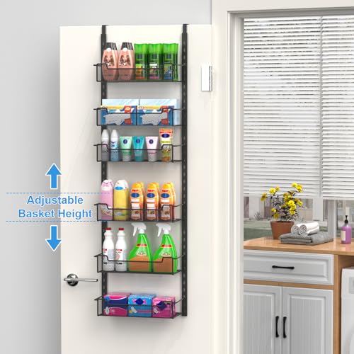 VyGrow 12.3" W Narrow Over the Door Pantry Organizer, 6-Tier Over the Door Organizer with Adjustable Basket, Pantry Door Organization for Pantry Kitchen Storage Room Spice Rack, Black - color: Black, size: 12.3"W 6-Tier