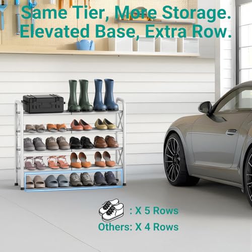 YEASHEIN 4-Tier Expandable Shoe Rack for Closet Floor, X-Frame Metal Small Shoe Rack for Entryway, Adjustable Shoe Shelf Organizer, Free Standing Shoe Racks for Front Door Entrance, Garage - White - color: White, size: 4 Tier