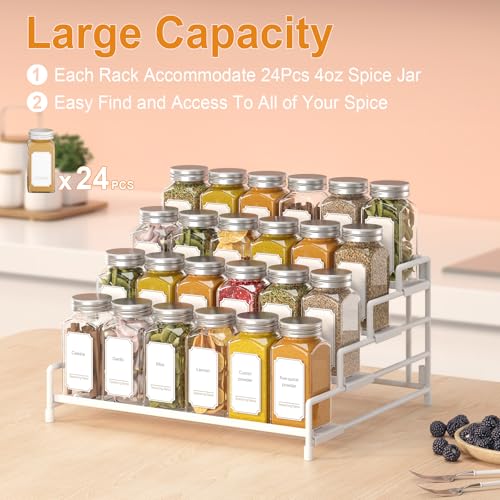 RUILALIFE 4-Tier-Spice-Rack-Organizer-for-Cabinet, Adjustable Depth Spice Holder Shelf For Countertop Pantry Cupboard, Metal Tiered Seasoning Organizer,Display Shelf Riser (White-2 Pack) - color: White-2 Pack