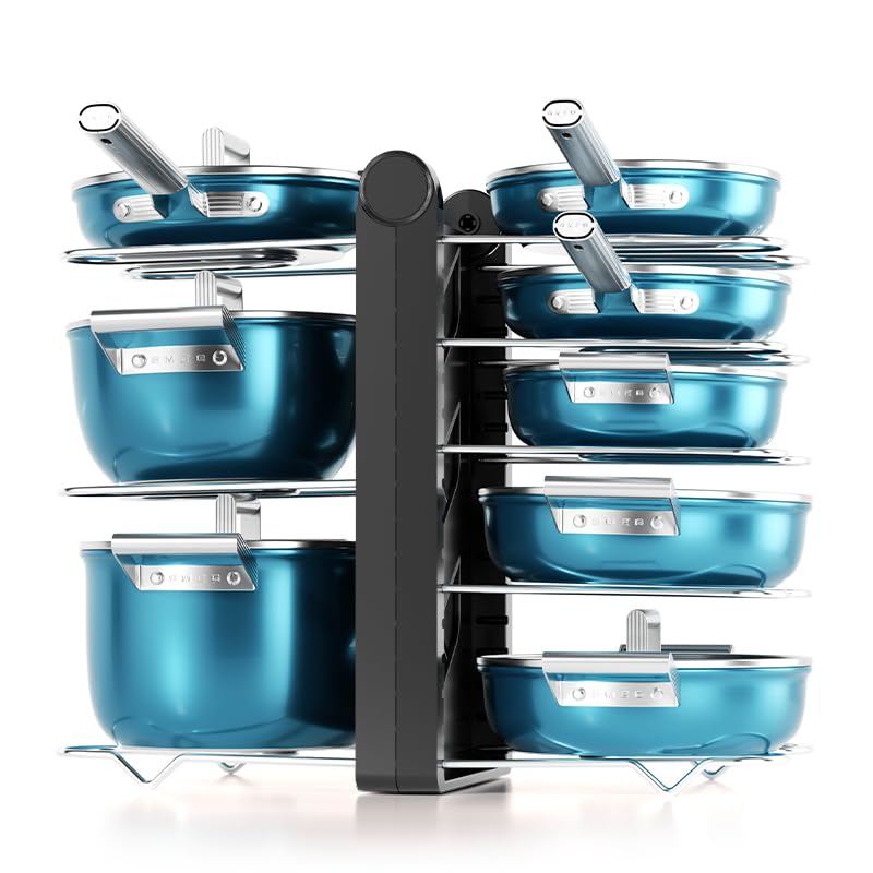 Pots and Pans Organizer under Cabinet,15.35" Height 8 Tier Pot Organizers Rack,Heavy-Duty Pot & Pan Organizer,Adjustable Pan Organizer under Cabinet Kitchen Organization and Storage,Black - color: Black