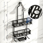 Shower Caddy Hanging, Never Rust Aluminum Shower Organizer, Over Showerhead No Drilling Shower Racks, with Soap Holder Multi Hooks Bathroom Storage for Shampoo Sponge,Silvery - color: Black