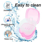 Denture Bath Case Denture Soaking Cup with Brush, Denture Holder Case Retainer Cleaning Case False Teeth Storage Box for Travel and Daily Use - color: Light Pink