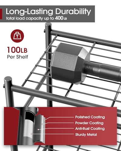 Sakugi Storage Shelves - 4 Tier Shelf Organizer, Sturdy Metal Garage Shelving with Adjustable Leveling Feet, Space-Saving Shelves Organizer for Pantry, Laundry, Kitchen (18" x 12" x 44", Black) - color: Black, size: 18.0W x 12.0D x 44.0H (4T)