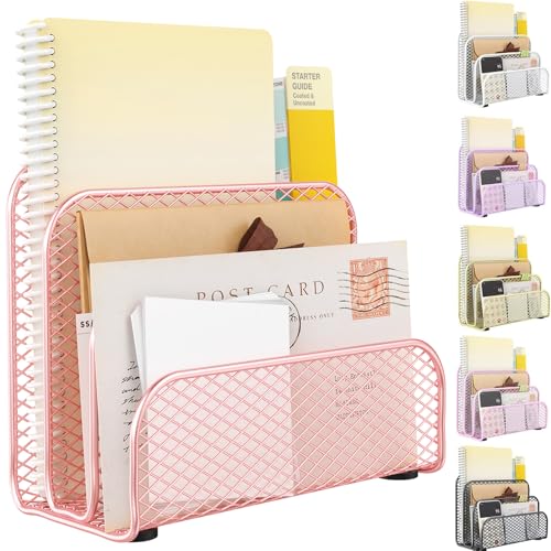 gianotter Mail Organizer Countertop, Metal File Holder with 3-Slot, Rose Gold Desk Accessories & Workspace Organizers (Rose Gold) - color: Rose Gold
