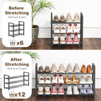 Roylvan 3-Tire Expandable Shoe Rack for Closet, 17"-31" Adjustable Free Standing Shoe Shelf Storage Fits 6-12 Pairs Shoes, Heavy Duty Reinforced Metal Shoes Organizer for Entryway Doorway Dorm