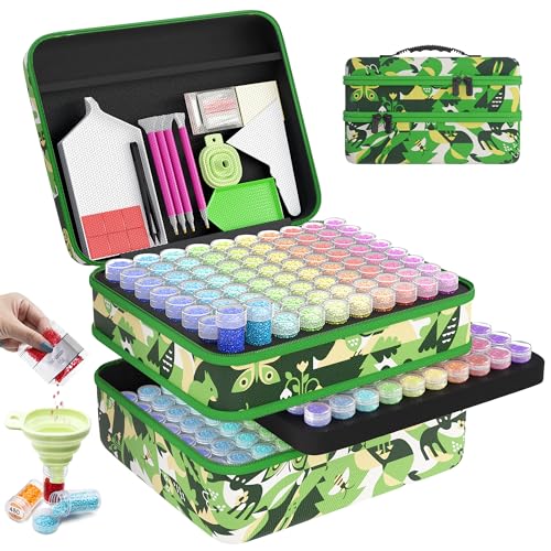 ARTDOT 240 Slots Storage Container for Diamond Painting Kits for Adults,Portable Diamond Painting Storage Box with Accessories and Tools - color: Green, size: X-Large