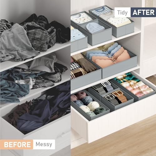 DIMJ Drawer Organizer Clothes- 26 Pack Baby Dresser Organizer for Nursery, Small Fabric Closet Drawer Organizer Bins for Underwears Socks, Foldable Storage Dividers Organization for Bedroom - color: Gray, size: 26 Pack