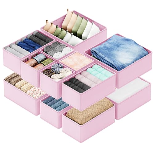 SpaceAid Drawer Organizer Clothes, 12 Pack Dresser Organizer Bins for Nursery, Closet Organization and Storage Dividers for Clothing, Baby Clothes, Underwears, Socks (Pink) - color: Pink, size: 12 Pack