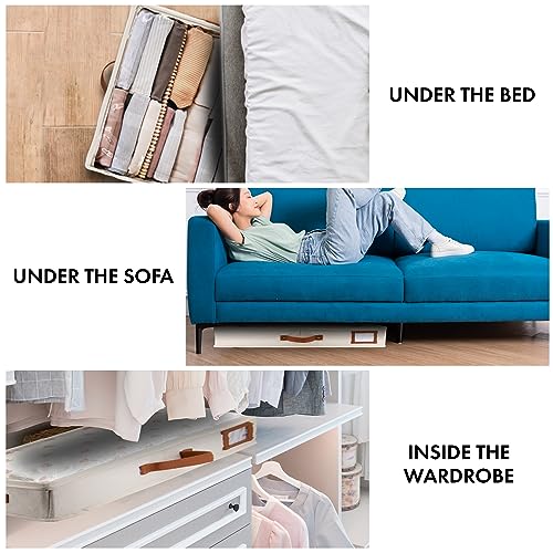 HOMELUX THEORY 2pc Low Profile Under Bed Storage Containers, Thin Under Couch Storage Organizer with Bins & Lids, Underbed Storage Box Ideal for Seasonal Clothes, Blankets, Fabric & Shoes (Ivory) - color: 1. Ivory, size: Large Low Profile (2pc)