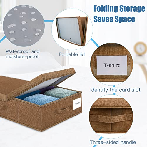 Supowin Underbed Storage Containers Bin with Lids (2pcs) Large Under Bed Storage Organizer Box with Handle, Foldable Under the Storage Bags for Organizing Clothes, Shoes, Blankets, Pillows-Dark brown - color: J-Dark brown