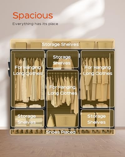 CASAMAYA Portable Closet, 81.1 Inch Extra Large Capacity Wardrobe Closet with Cover, Clothes Storage Organizer with Shelves and 3 Hanging Rods, Easy to Assembly, Black PCT133B01 - color: Black, size: 81.1"L x 17.7"W x 78"H