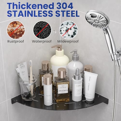 2 Pack Corner Shower Shelves Load Capacity 40 lbs 304 Stainless Steel Shower Corner Shelf Will not Rust 8in Shower Shelf for Inside Shower Matte Black Drilling Installation - color: Matte Black