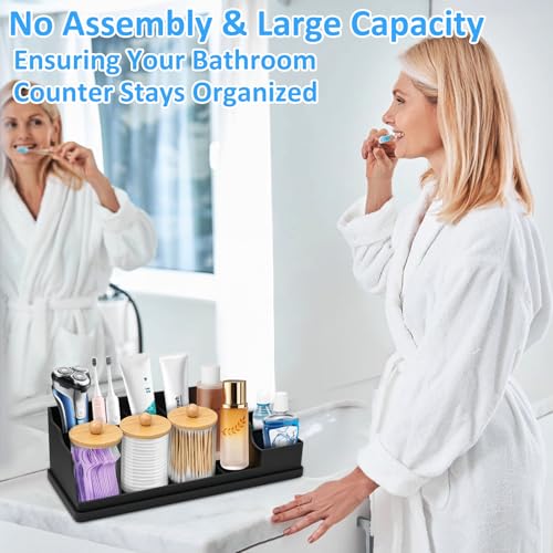 Bathroom Counter Organizer, Black Silicone Toothbrush Holders for Bathrooms Organizer Countertop with 3PCS Qtip Holder, Toothbrush and Toothpaste Holder for Bathroom Organization Storage Vanity - color: Black With 3pcs Dispenser