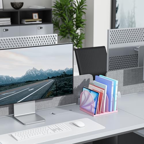 gianotter Desktop File Organizer, Desk Organizer with 5 Compartments, Paper Organizer for Desk, Workspace Organizers for Office Supplies (Pink, Upright Style) - color: Pink, size: Upright Style