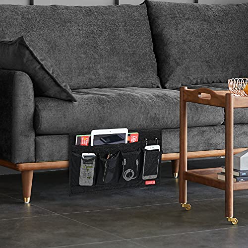 Zafit Linen 6 Pockets Bedside Caddy, Bedside Storage Organizer for Magazine, Remotes, Phone (Black) - color: Black, size: 6 Pockets
