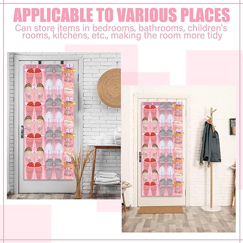 Windyun 2 Pack 40 Over the Door Shoe Organizers Large Mesh Pocket Hanging Shoe Rack for Closet Nonslip Behind Door Storage Holder Back to School Organizer for Dorm Room College Storage(Pink) - color: Pink